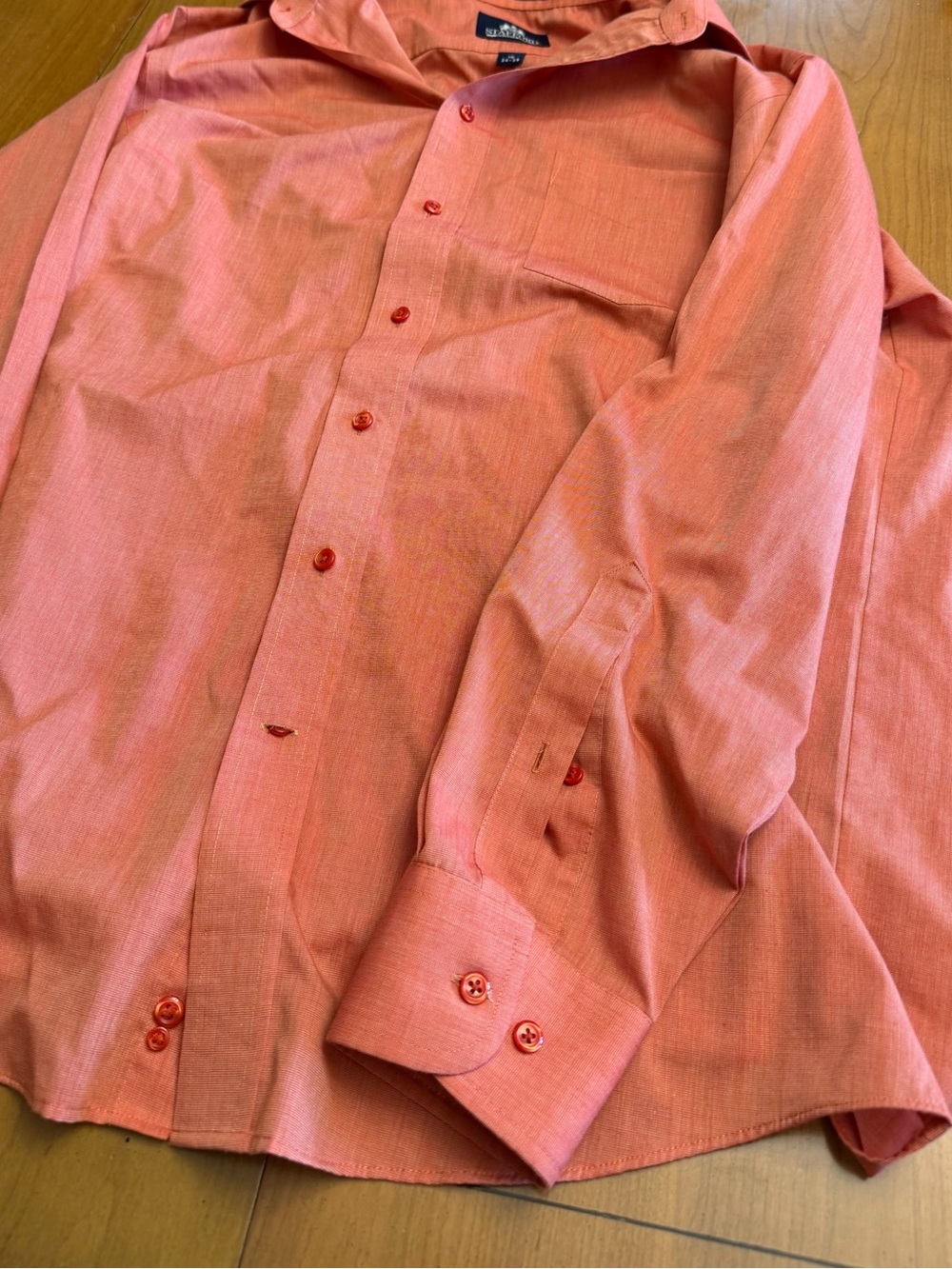 Men's Stafford Coral Button-Up Cotton Blend Shirt | 16 (34-35) - Picture 2 of 8